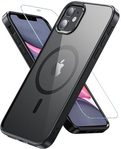 Kuaguozhe für iPhone 11 Hülle, Magnetisch Handyhülle mit Panzer Schutz Glas, Kompatibel mit MagSafe, Rundumschutz Stoßfest Transparent Rückseite Schutzhülle 6,1 Zoll (Schwarz)