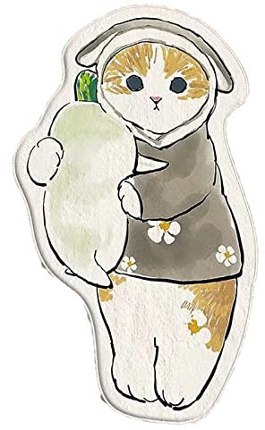 IdoMin Kurzflor Teppich Schlafzimmer Kurzflor,Wohnzimmer Bettvorleger Weich Und Flauschig,Tier Thema Cat Muster Kaschmirimitat, Indoor-Teppich (Color : Banana CAT, Size : 40 * 60cm)