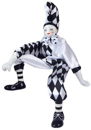 Amagogo Porzellan Puppe Puppen Figur Home Display Tuch Antike Puppe Vintage Figur Harlekin Puppe für Souvenirs Geschenk, Height 38cm, Schwarz, Weiß