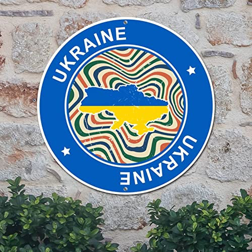 Madcolitote Plaque en métal avec carte du pays de l'Ukraine - Panneau de bienvenue pour porte d'entrée - Drapeau de l'Ukraine - Décoration murale - Décoration rustique pour salon - Décoration