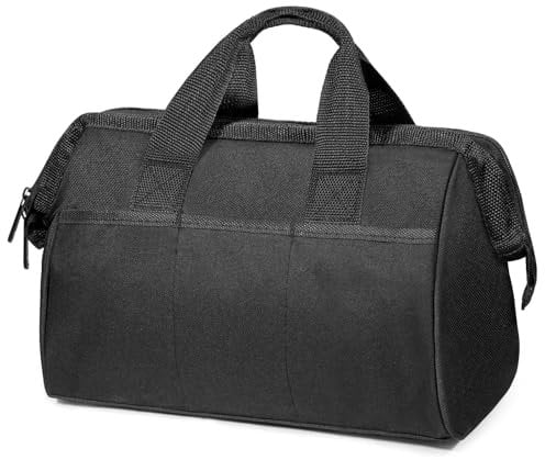 C P CHANTPOWER Tool Bag, Wide Mouth & Portable Canvas Tool Tote Bag with Zipper, Water Proof Construction, Compact Size, Handle Design, 3 Pockets Outside for Tools Storage