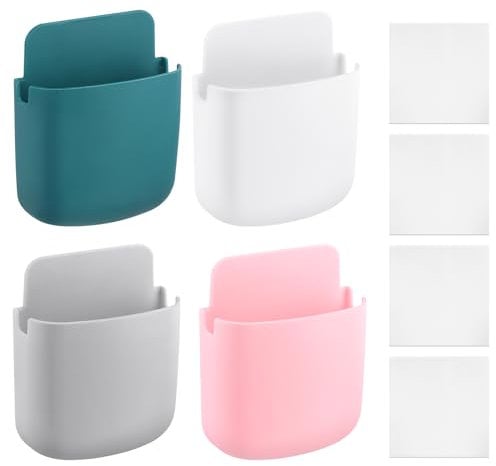 UKOFEW 4 Piezas Soporte de Pared de Control Remoto,Organizador Mando a Distancia,Autoadhesivas Caja Almacenamiento,para Control Remoto, Lápiz, Teléfono Móvil, Cepillo de Dientes (4 Colores)