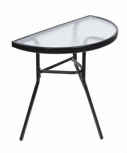 JUMI Praktischer Gartentisch 70 x 64 x 40 cm – Halbrunder Balkontisch für Balkon, Terrasse, Garten, Camping – Kompakter Tisch mit Glasplatte - Metallrahmen, Schwarz