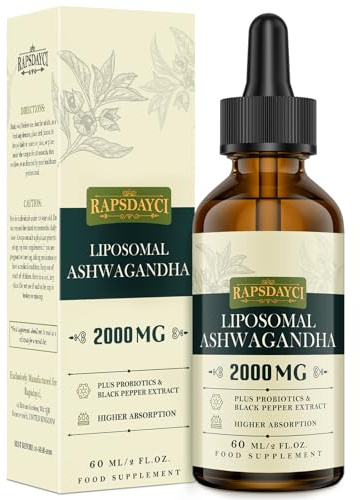 2000mg Liposomal Ashwagandha Liquid Drops, Pure High Strength Ashwagandha Root Extract with 7% Withanolides, 5X Concentration, Absorbed Faster Than Capsules, 60 ml (Pack of 1)