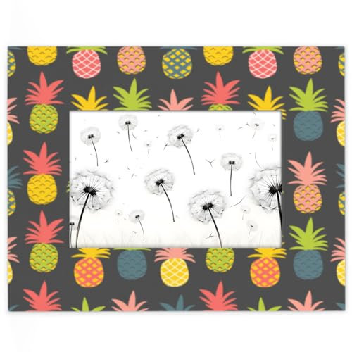 Tropische Ananas-Bilderrahmen, 10,2 x 15,2 cm, passend für 13,9 x 8,8 cm große Fotos, bunte Ananas-Holzrahmen, Desktop oder Wand, Heimdekoration, Bilderrahmen