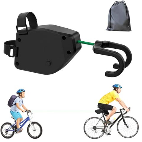 MoKo Corde de Remorquage Vélo pour Enfants et Adultes, 2,5M Corde de Traction Élastique Vélo, Système de Remorquage de Vélo Rétractable, Capacité Jusqu'à 500 Livres pour Vélo VTT Enfants, Noir & Vert