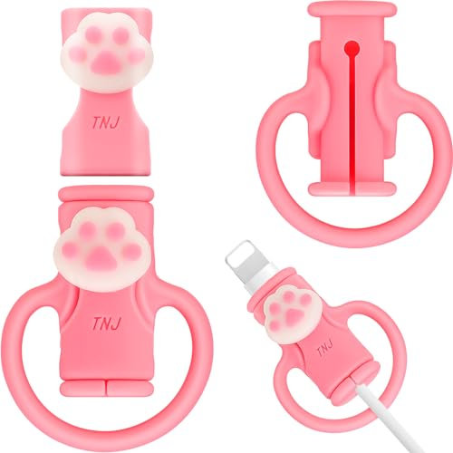 SAISN Silicone Charger Protector, Cute White Cat Claws 2 in 1 Flexible Cable Protectors for Cords, Anti-Break Charging Cable Cord Saver Winder