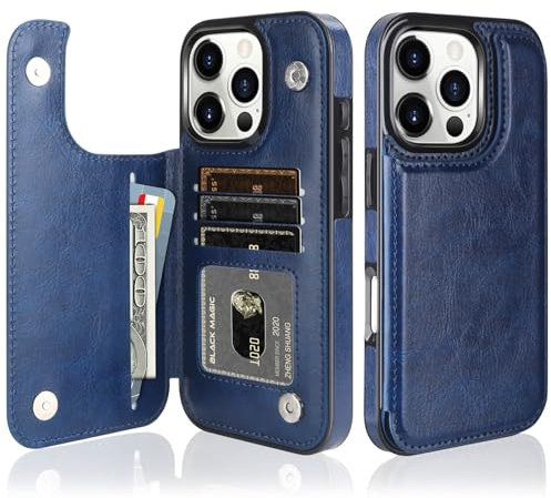 Vofolen for iPhone 16 Pro Max Case Large Space Pocket Card Holder 16 Pro Max Wallet Case Folio PU Leather Flip Case Magnetic Closure Protective Case Cover for iPhone 16 Pro Max Phone Cases - Blue