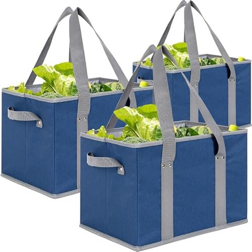 OUUTMEE große Einkaufstasche faltbar 3er Pack Einkaufskorb faltbar mit verstärktem Boden Einkaufstasche für Einkaufswagen & Kofferraum 23,5 Liter Blau