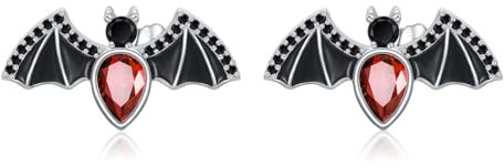 Shusukue Gothic Dark Fledermaus Ohrringe für Damen 925 Silber Halloween Fledermaus Ohrringe Granat Ohrringe Fledermaus Ohrstecker Schmuck Geschenke für Damen Frauen