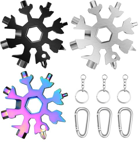 Axinyijia 3 Pièces Multiherramienta Copo de Nieve 18 en 1 Regalos de Hombre Multi Herramienta Copo de Nieve de Acero Inoxidable Pequeños Regalos para Hombres