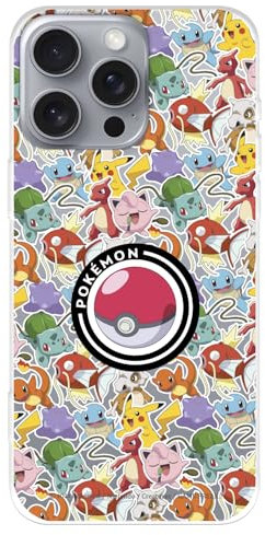Schutzhülle kompatibel mit iPhone 16 Pro Max, offizielles Pokémon-Muster, Poké-Ball, um Ihr Handy zu schützen, flexible transparente Silikonhülle mit offizieller Pokémon-Lizenz