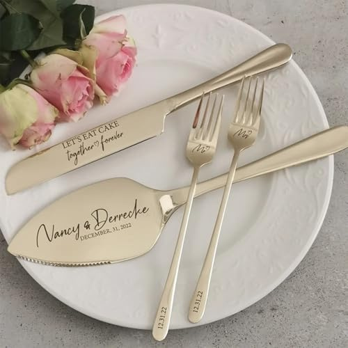 Personalisiertes Hochzeitstortenschneide-Set, personalisierbar, personalisierbar, personalisiertes Geschenk für Hochzeit, Brautparty, einzigartiges Geschenk zum Jahrestag, Verlobung, personalisiertes