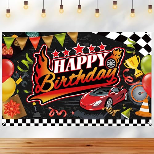 Autorennen-Happy Birthday-Hintergrund, Großes Cooles Rennauto-Thema Geburtstags-Hintergrundbanner mit Langem Seil Wiederverwendbar Geburtstags-Hintergrundbanner-Dekorationen Foto-Requisiten
