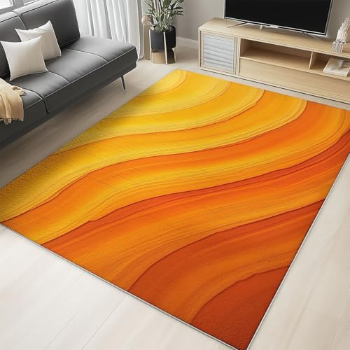 Generisch Soft Flauschiger Area Teppich 160 x 230cm Indoor rutschfeste Teppiche Orange und gelbe Verlaufslinien Muster Wohnkultur für Wohnzimmer Schlafzimmer Kinderzimmer Wohnzimmer