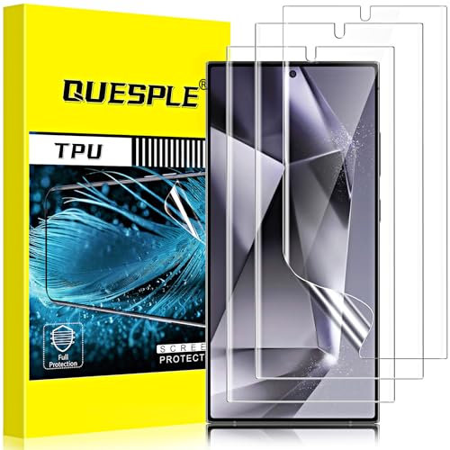 QUESPLE [3 Pièces] Protection écran pour Samsung Galaxy S24 Ultra 5G, Haute Qualité 3D Incurvé Couverture Complète TPU Film Protection écran, Sans Bulles, Compatible avec Lecteur d’Empreinte