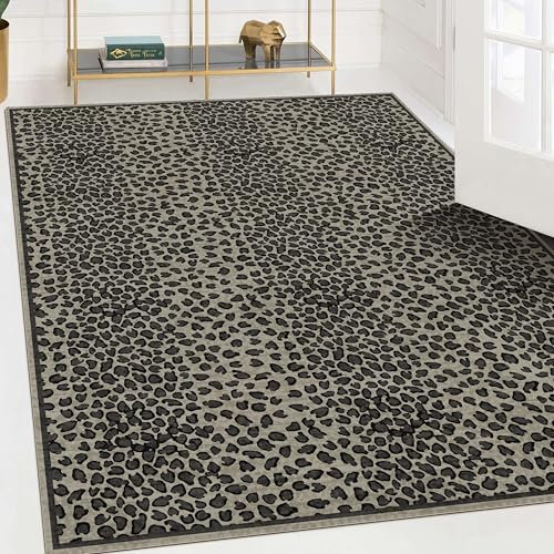 Teppich mit Leopardenmuster, Leopardenmuster, 12,7 x 17,8 cm, Geparden-Teppich für Schlafzimmer, Wohnzimmer, Tierdruck, Teppich, Dunkelgrau