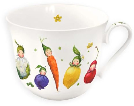 Grätz Kaffeetasse 400ml Teetasse, Henkeltasse, Blumen, Landhaus Porzellantasse Geschenkbox, Geschenkidee, Geburtstagsgeschenk, Lieblingstasse (Obst- und Gemüsekinder)