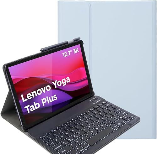YHFZR Funda Teclado Español Ñ para Lenovo Yoga Tab Plus 12,7'' 2025, Español Slim Teclado Keyboard Case con Magnético Desmontable Inalámbrico para Lenovo Yoga Tab Plus 12,7'' Tablet 2025, Azul