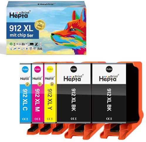 912 XL Druckerpatronen für HP 912XL Multipack Kompatibel mit HP OfficeJet Pro 8022 8020 8023 8024 8025 Officejet 8012 8010 8014 8015 8017 Patronen (2 Schwarz 1Cyan 1Magenta 1Gelb, 5er-Pack)