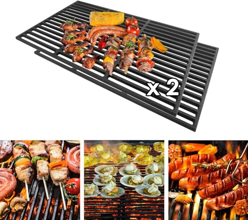ACXIN 2 Stück Rechteck Gusseisen Grillrost 42x28cm Gussrost Emailliert Grill Gute Wärmeleitfähigkeit Holzkohlegrill Gasgrill, Zubehör für BBQ, Gussrost in verschiedenen Größen
