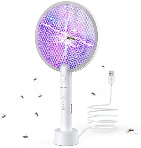 PALONE Raqueta Mosquitos Electrica, Mata Mosquitos Electrico 4000V Ecargable por USB, Mata Mosquitos e Insectos Voladores Eficaz, para Interiores y Exteriores (Blanco,1PC)