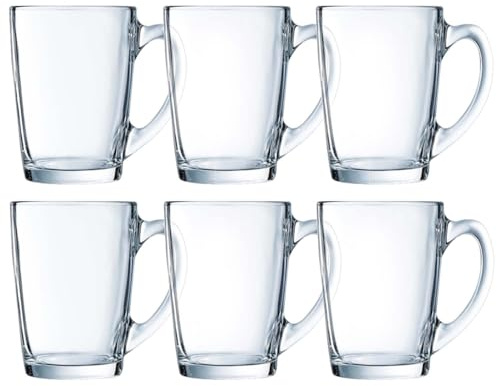 UNIQUE HOME LIVING Coffee Mug Set of 6, 320ml Clear Glass Coffee Mugs for Milk Hot Cocoa Latte Coffee Cups with Handle, Tea Mugs Set, Dishwasher Safe
