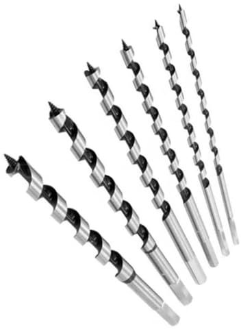 6 Pcs Auger Bits Set, Hex Shank Wood Drill, Extended Length Twist Bits, Woodworking Hole Boring Tools, Carbon Steel Construction