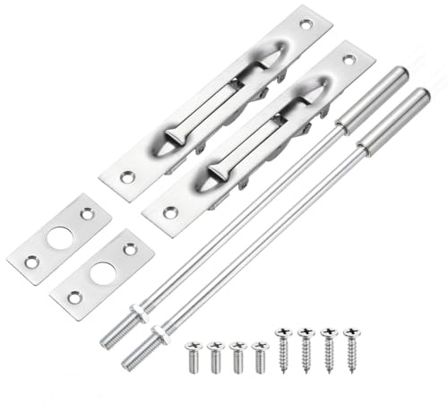 sourcing map 2 Pack Extension Flush Bolt with Rod, 10 Inch Stainless Steel Door Flush Bolt Latch Concealed Security Door Lock for Double French Doors, Composite, Wood Doors, Silver