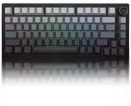 Cmokifuly K81 75% Gasket Mechanical Keyboard Black Gradient, 8000mAh Wireless 3 Modes Hotswap White Linear Switch, RGB Backlit with Rotary Knob PBT Keycaps for Win/MAC/PS5/Xbox