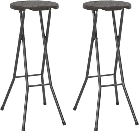 Bucmath Klappbare Barhocker 2er Set, HDPE und Stahl, Braun Rattanoptik, 35x44x80 cm, wetterfest für Garten, Balkon, Terrasse, bequemer Outdoor Stuhl