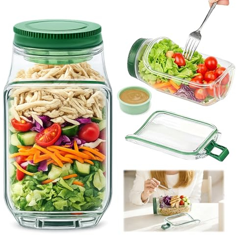 Sythrix Salad Pod, 300mL Salad Pod Jar for Lunch with Dressing Container, Salad Jar with Side Opening, Portable Fresh Salads Bowl for Lunch, Fruit