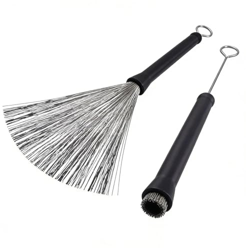 1 Pair Retractable Wire Drum Brushes with Comfortable Non-Slip Rubber Handles, Durable Stainless Steel Wire Drum Sticks Brush for Beginners & Professional Drummers
