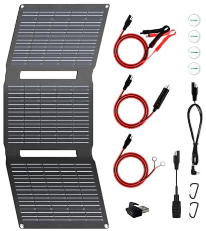 FlexSolar 28W 12V Portable Solar Panel Battery Charger Maintainer Kits | Trickle Charger with Built-in Charge Controller, Cig Plug, Alligator Clips, O-Rings OBDII Connector for Car, Tractor, Boat