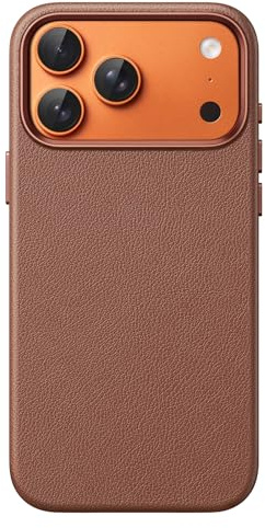 JETech Vegan Leather Case for iPhone 17 Pro Max, Deep Brown | Compatible with MagSafe, Anti-Slip Grip Phone Cover, Built-in Camera Control Button, Soft Microfiber Lining