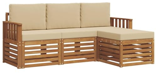 vidaXL Sofagarnituren 4 pcs Natur und Beige Massivholz Akazie, Moderner Garten-Sofa, robuster Sectional für den Außenbereich, stylishe Lounge, Terrasse für Komfort