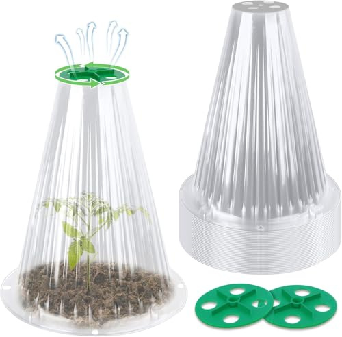 PZCC Cloche Jardin Potager Lot de 30,Protection Réutilisable pour Plantes avec Couvercle de Ventilation Rotatif,Serre Cloche Anti Limaces,Oiseaux,Insectes,24 x 20,5 cm (Transparent)