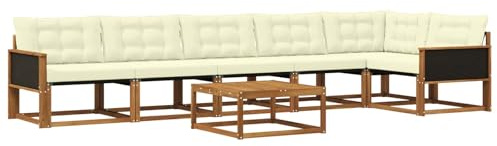 vidaXL Outdoor-Sofagarnitur mit Kissen 7 pcs Natur und Creme, Garten Sofa für draußen, modernes Lounge Set, langlebige Möbel für die Terrasse, bequemes Sitzen