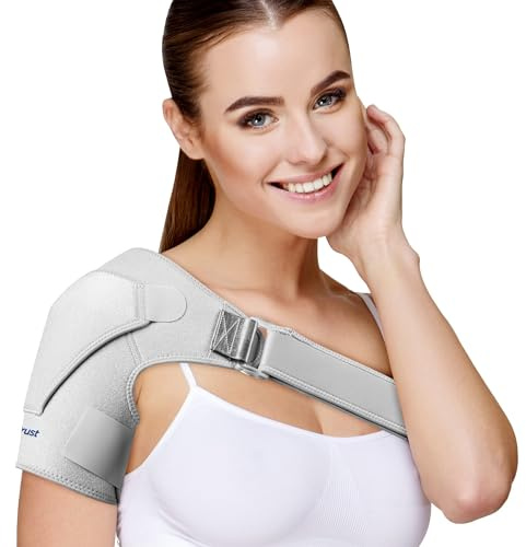Suptrust Shoulder Brace for Women and Men: Shoulder Pain Relief Rotator Cuff Support Brace - Adjustable Fit Sleeve Wrap Relief for Injuries and Tendonitis - One Size Regular(Gray)