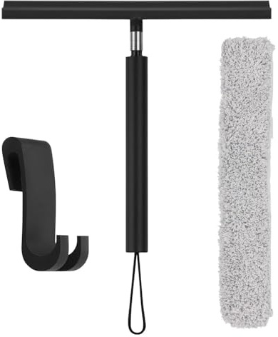 Raclette Douche, Balai Raclette Vitre Professionnel Télescopique 30-140 cm, en Silicone avec Manche en Aluminium et Crochet, Accessoires pour Salle de Bain, Sol, Carrelage, Miroir et Voiture