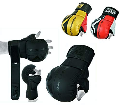 EVO Maya Rindsleder MMA Ringen Handschuhe UFC Käfigkampf Sparring Handschuhe Training - Schwarz & Rot, Large