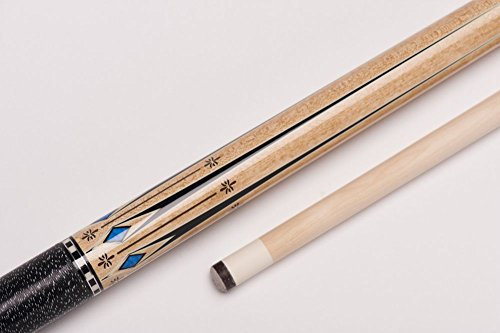 MIT MF1-019 Billard-Queue für Poolbillard, 2-teilig, mit Klebeleder, Vollholz-Oberteil, Leinen-Griffband, inkl. Gewindeschoner