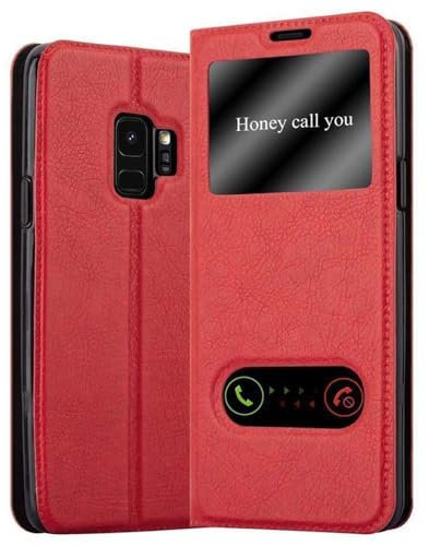 cadorabo Coque pour Samsung Galaxy S9 en Rouge Safran - Housse Protection avec Stand Horizontal et Deux Fenêtres - Portefeuille Etui Poche Folio Case Cover