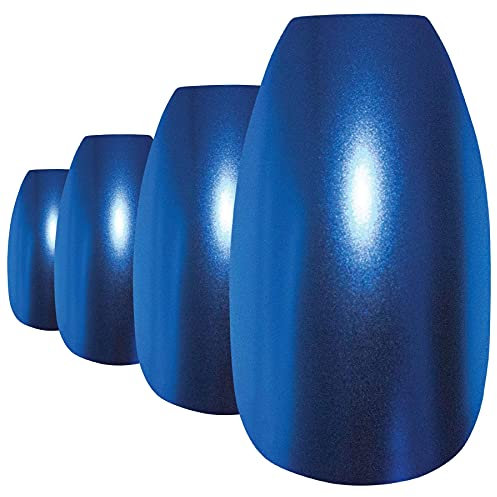 Bling Art Ballerina False Nails Fake Coffin Matte Blue Metallic Acrylic 24 Tips