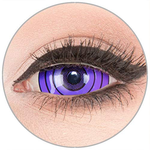 Farbige Kontaktlinsen zu Fasching Karneval Halloween in Topqualität von 'Glamlens' ohne Stärke 1 Paar Crazy Fun Sclera violette 'Violet Rinnegan' 22 mm mit Behälter