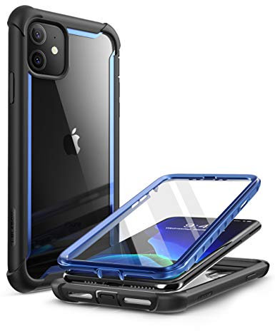 i-Blason Transparent Hülle für iPhone 11 (6.1'') Bumper Case 360 Grad Handyhülle Schutzhülle Full Cover [Ares] mit eingebautem Displayschutz, Blau