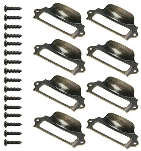 MroMax 20 Stück Eisen-Etikettenhalter, Ziehgriffe, Vintage-Etikettenrahmen, Schubladengriffe, 9 x 4,1 cm (L x B) für Schrank, Kleiderschrank, Kommode, Schublade, Tür, Grün, Bronzefarben (mit Schraube)