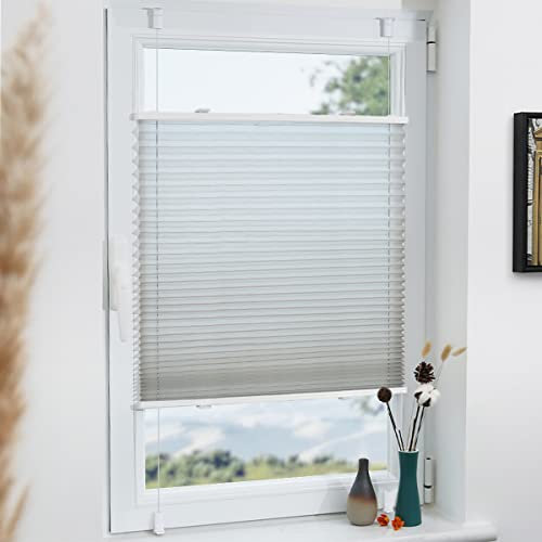Plissee Klemmfix ohne Bohren Grau 55x200cm(BxH) Plissees lichtdurchlässig Blickdicht Jalousien ohne Bohren Fensterrollo Klemmrollos Sonnenschutz Sichtschutz Faltrollo Easyfix Rollos für Fenster