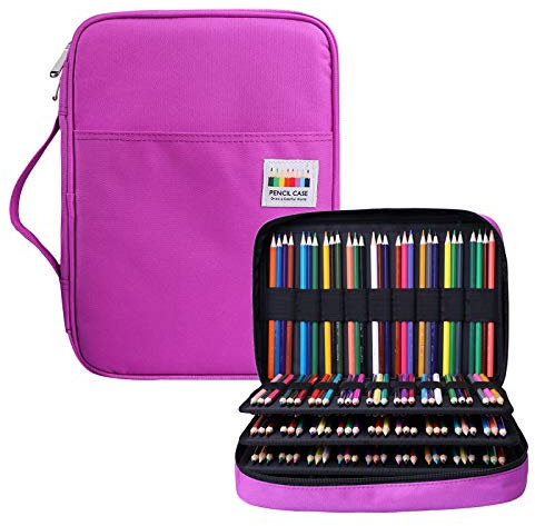 BOMKEE Federmäppchen mit 220 Fächern, Tragbar Buntstifte Organizer, Wasserdicht Bleistifte Halter Case für Studenten, Kinder, Erwachsene, Künstler (Violett)