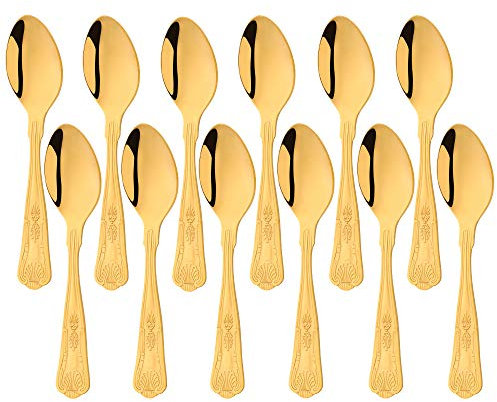 Juego de cucharillas Buyer Star de 12 piezas, juego de vajilla de acero inoxidable dorado para aperitivo de café, acabado pulido espejo